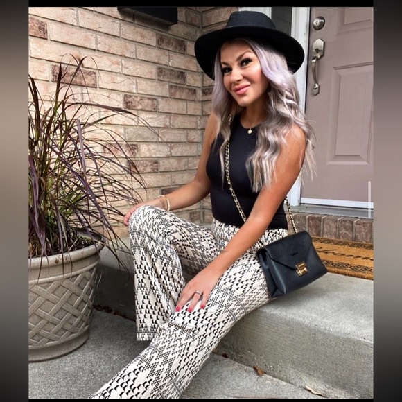 Zara flowy ecru and black pants, sz large - Picture 12 of 12